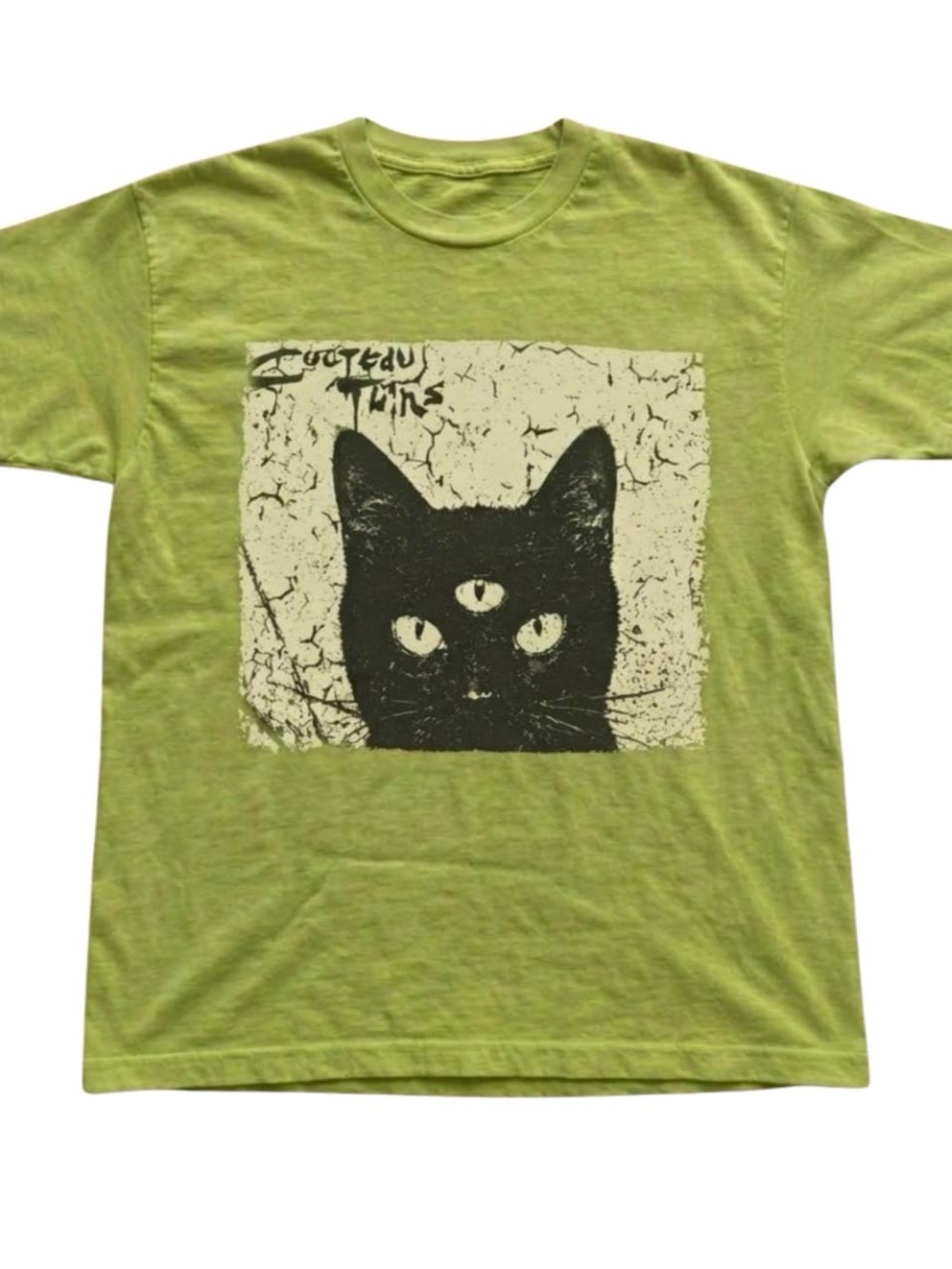 Kiwi Green Short Sleeve Tee with Cocteau Twins Cat Graphic